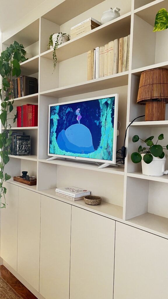 Japandi living room with plants